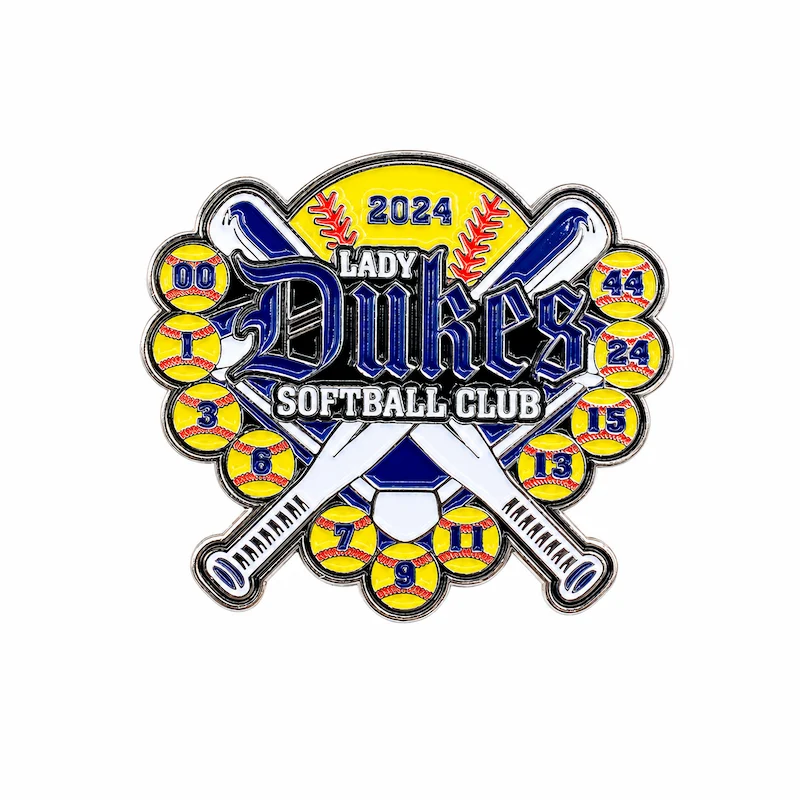Custom softball trading pins with colorful enamel design thumbnail